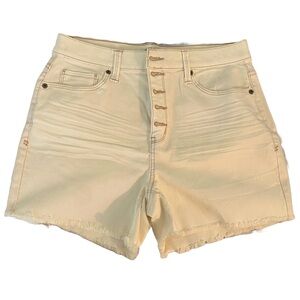 Women’s Juniors Cream Colored Mudd Stretch Hi-Rise Midi Button Fly Shorts Size 9